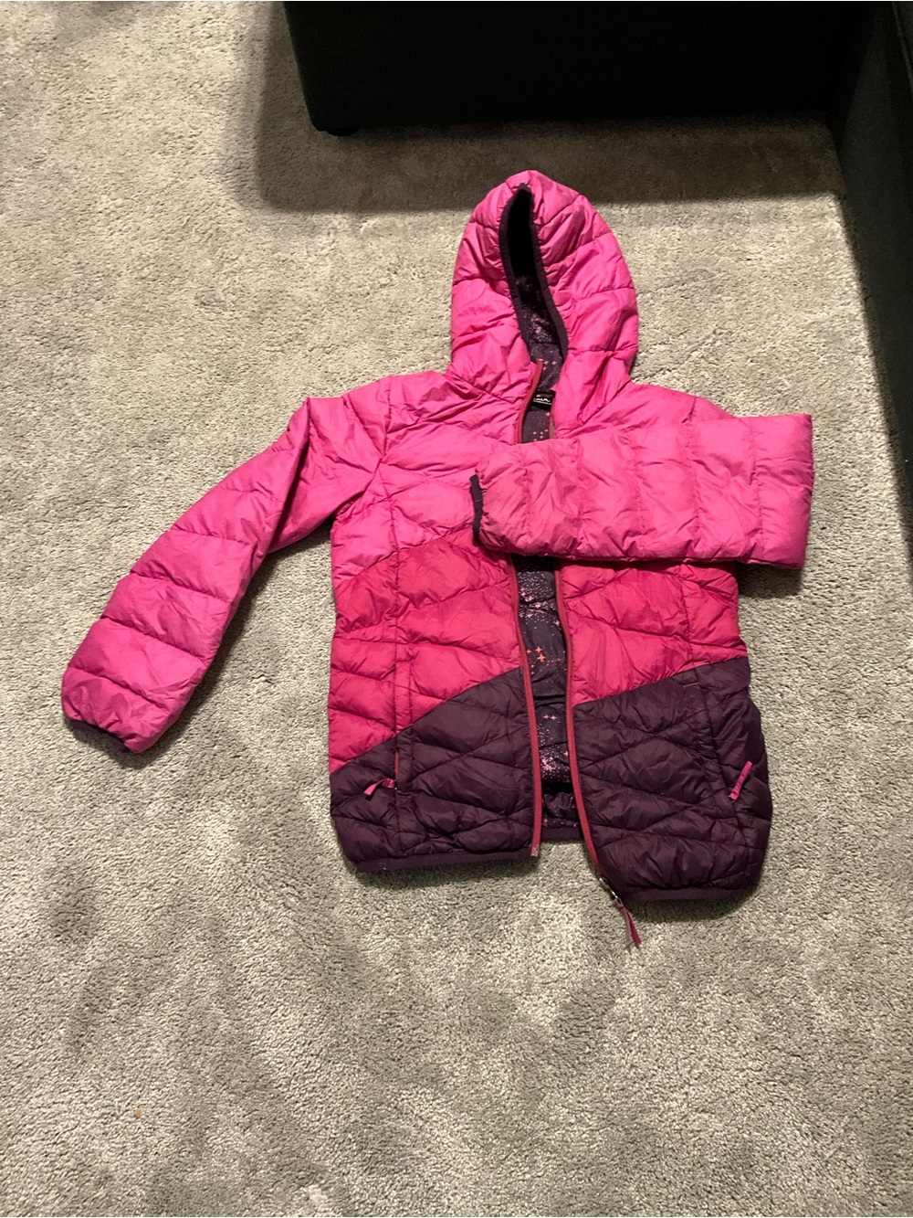 Paradox Girls' Hooded Puffer Jacket in Hot Pink & Deep Purple